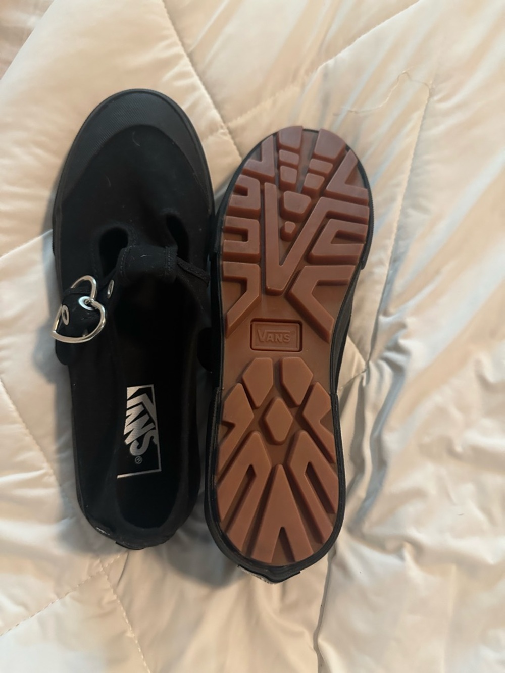 Vans Black Slip-On Flats with Heart Buckle Accent - Picture 3 of 4